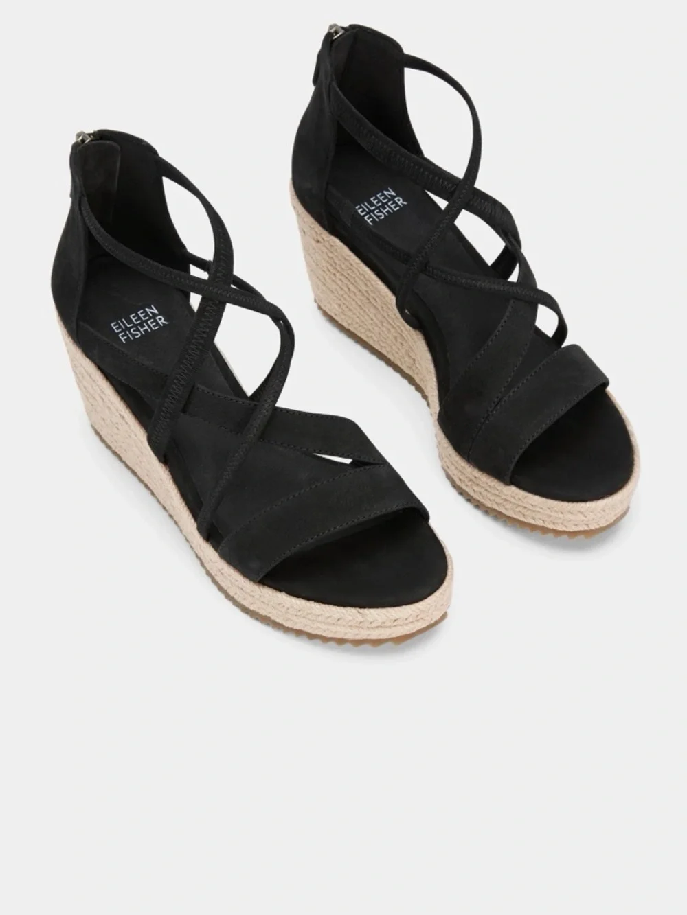 Eileen Fisher Wanda Black Nubuck Espadrille Wedge Sandals Size 11 Comfort Resort